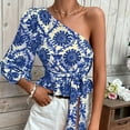 thumbnail image 2 of Blusa estampada sin espalda con manga tres cuartos y cuello sesgado a la moda para mujer Fridja  czfsfas5970, 2 of 9