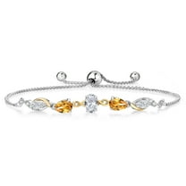 Gem Stone King 925 Silver and 10K Yellow Gold White Topaz Yellow Citrine White Moissanite and Lab Grown Diamond Tennis Bracelet for Women By Keren Hanan (1.50 cttw, Adjustable up To 9 inch)
