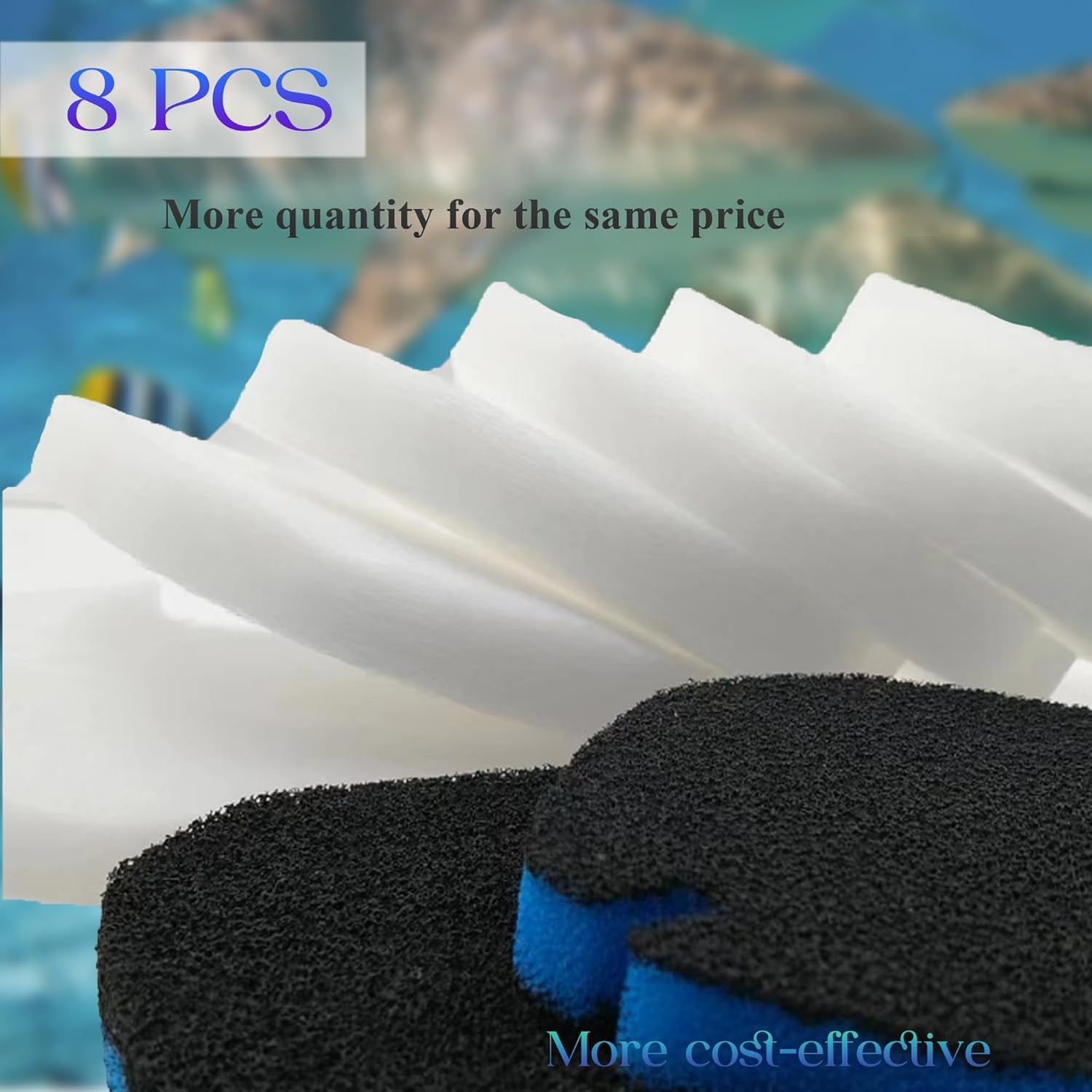 Replacement Canister Filter Pads Compatible with AMOSIJOY 172/225/265GPH Aquarium External Filter, 6 White Floss and 2 Coarse Filter Pads for Coospider-repta 172/225/265GPH (8)