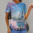 thumbnail image 6 of Blossoming Paris Eiffel Tower T Shirts Basic T-Shirt Short Sleeve Ladies Tee Shirt Summer Graphic Clothing, 6 of 6
