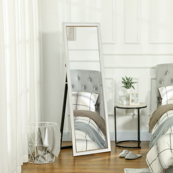 HOMCOM Full Length Mirror Standing Leaning Wall 64" x 21" White