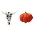 thumbnail image 1 of Escultura Decorativa De Cabeza De Toro Tribal Para Colgar En La Pared Y Almohada De Peluche De Calabaza De Halloween Para Decoración De Dormitorio, Oficina Y Sofá De Estilo Rústico., 1 of 8