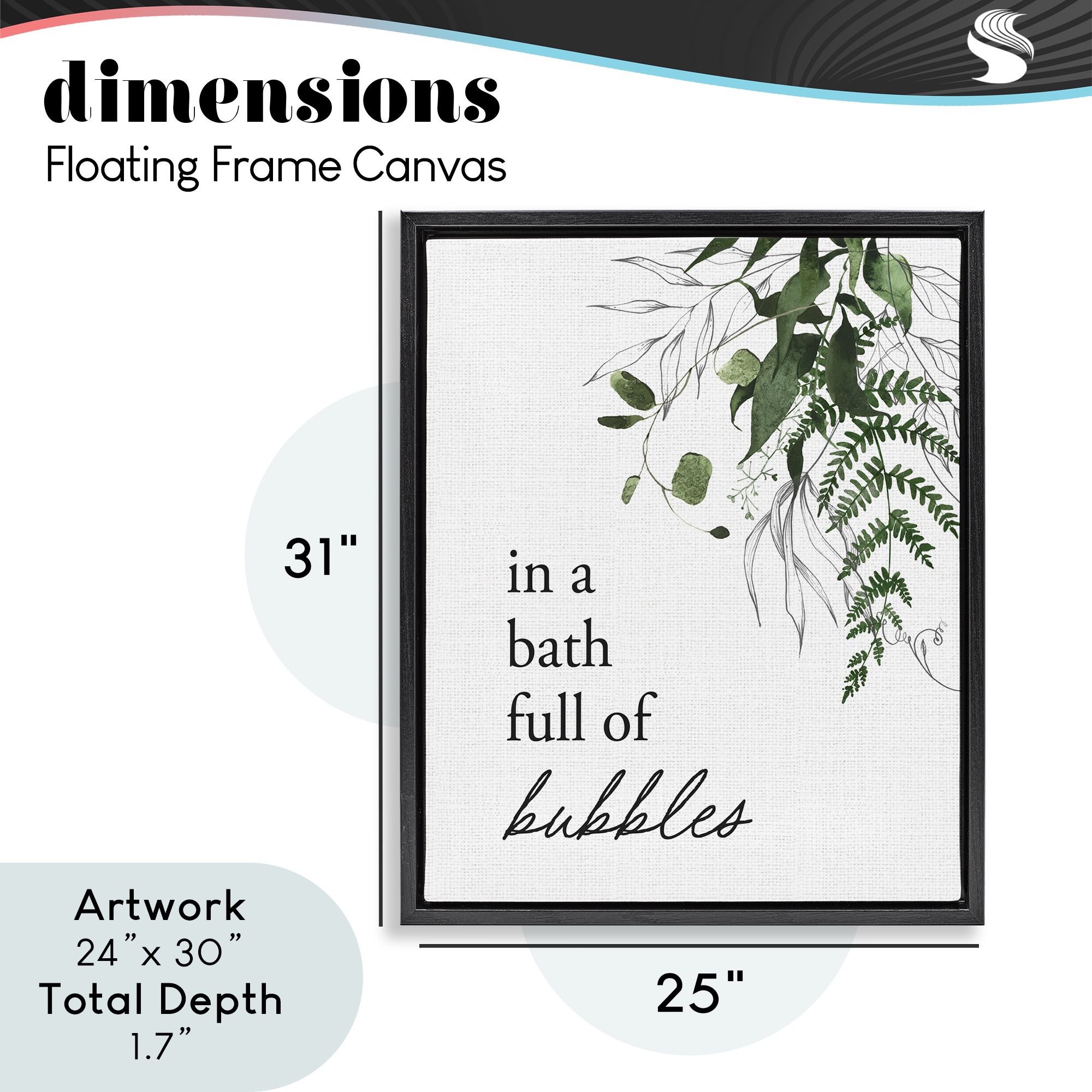 Forest Foliage Bubble Bath Black Framed Floater Canvas Wall Art, design by Lettered and Lined