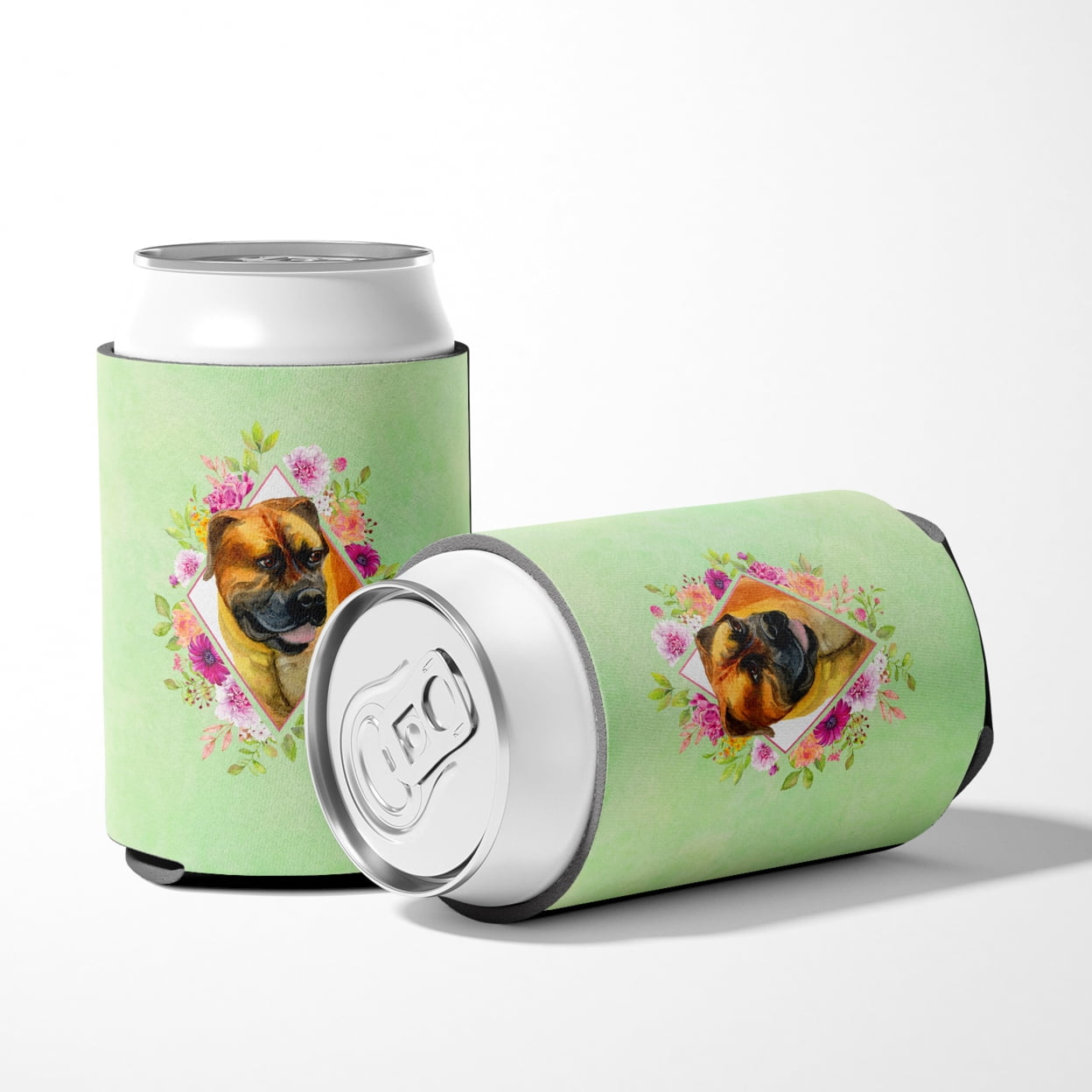 Carolines Treasures CK4281CC Borboel Mastiff Green Flowers Can or Bottle Hugger Can Hugger multicolor