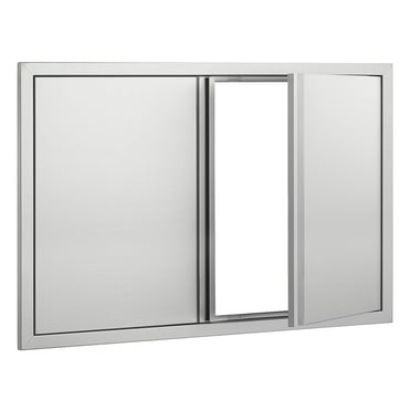 KFFKFF Barbecue Access Door, 36W x 24H Inch Dual Exterior Kitchen Door, Stainless Steel Inset Door, Wall Upright Door with Inset Handles, for Barbecue Island, Grill Station, Outdoor Cupboard