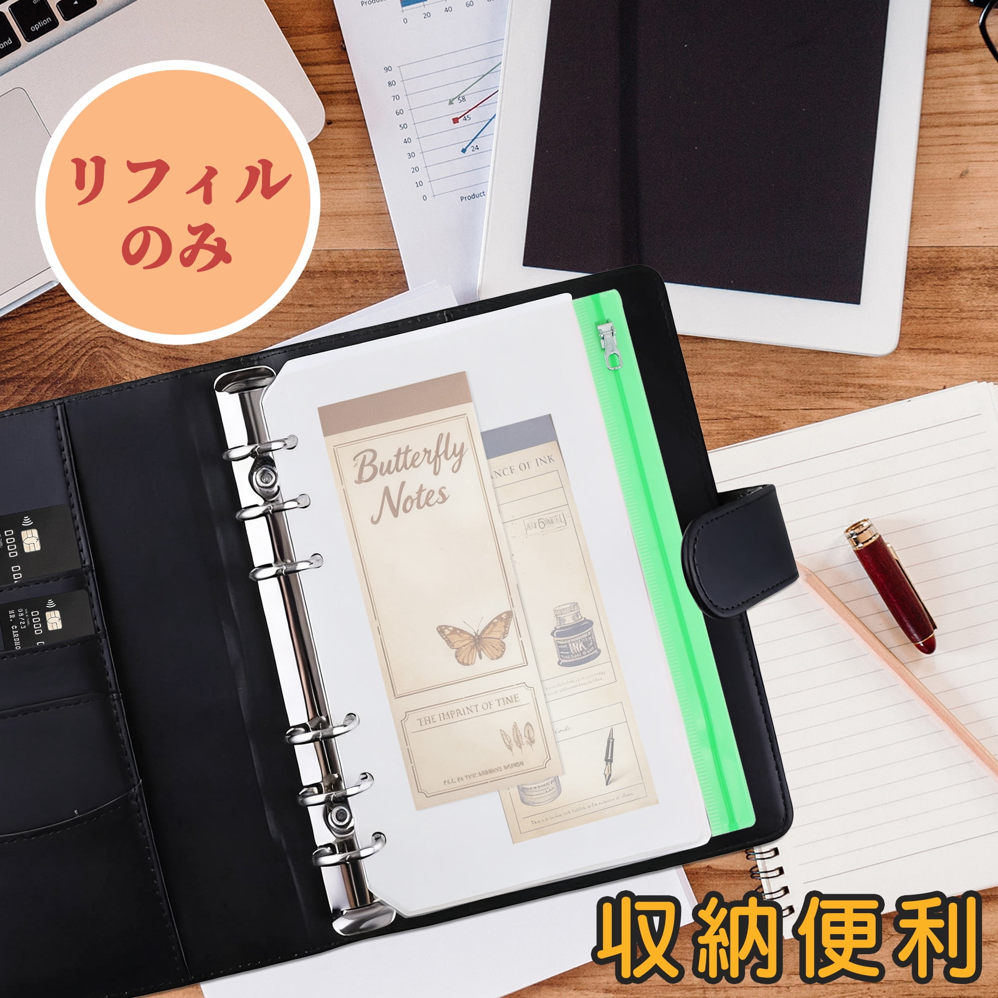 Unique Bargains Binder Zipper 6-Ring Loose Leaf Pouch Waterproof Clear Sleeves A6 Green