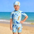 thumbnail image 2 of HNMKIU Boys Dinosaur Pattern Sun Swimwear Set Short Sleeve Rash Guard and Trunks for Summer Beach Pool Blue,2-3 Years, 2 of 8