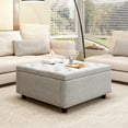 thumbnail image 7 of Large Square Storage Bench, Footstool With Two Storage Doors, Mid-century Modern Coffee Table For Living Room, Nailhead Inlay, Light Grey, 7 of 7