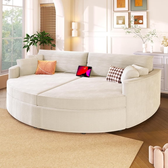 Oversized Double Chaise Lounge Sofa with Deep Seat and USB Ports, Corduroy Upholstered Loveseat Sofa for Living Room, Apartment