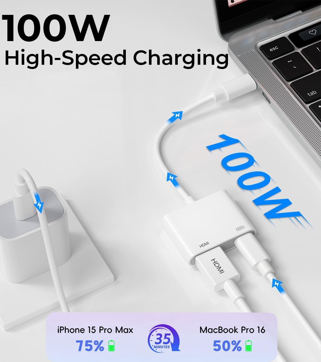 Apple USB-C to HDMI Adapter 8K@60Hz for iPhone 15 16 17 MacBook Pro Air iPad Pro, MFi Certified USB 3.1 Type C Digital AV HDMI 2.1 Cord Compatible with Samsung Galaxy S26/S25/S24/S23 and More