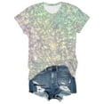 thumbnail image 4 of Wuxian Women Sequins Tshirt Glitter Sparkle Loose Fit Short Sleeve Round Neck Stylish Casual Carnival Party Night Clubwear T Shirt Top Streetwear,Silver,XL, 4 of 5