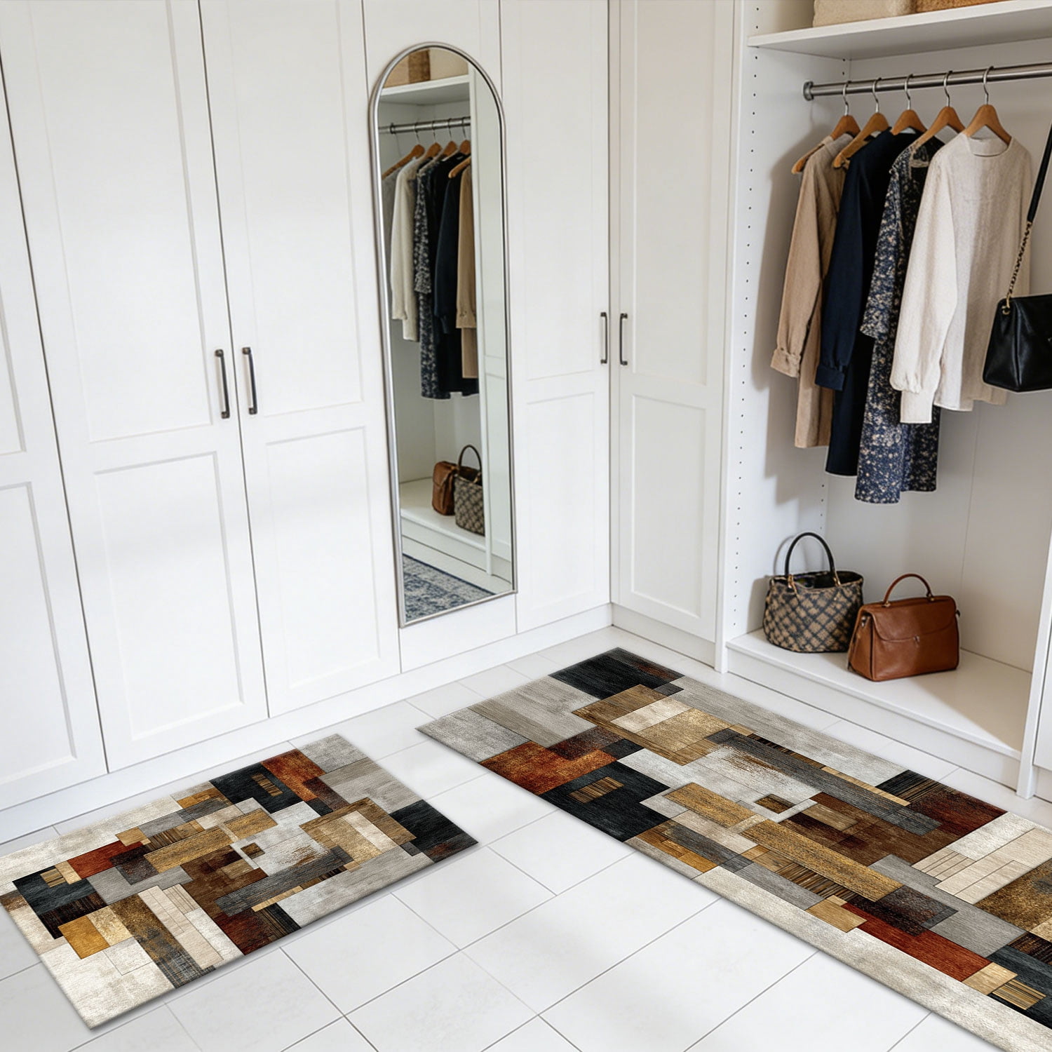 3 Piece Kitchen Rug Set, Non-Slip And Washable, Abstract Pattern Kitchen Hallway Rug, Soft And Comfortable, Suitable For Sinks, Floors, Entrances, Hallways and Bathrooms