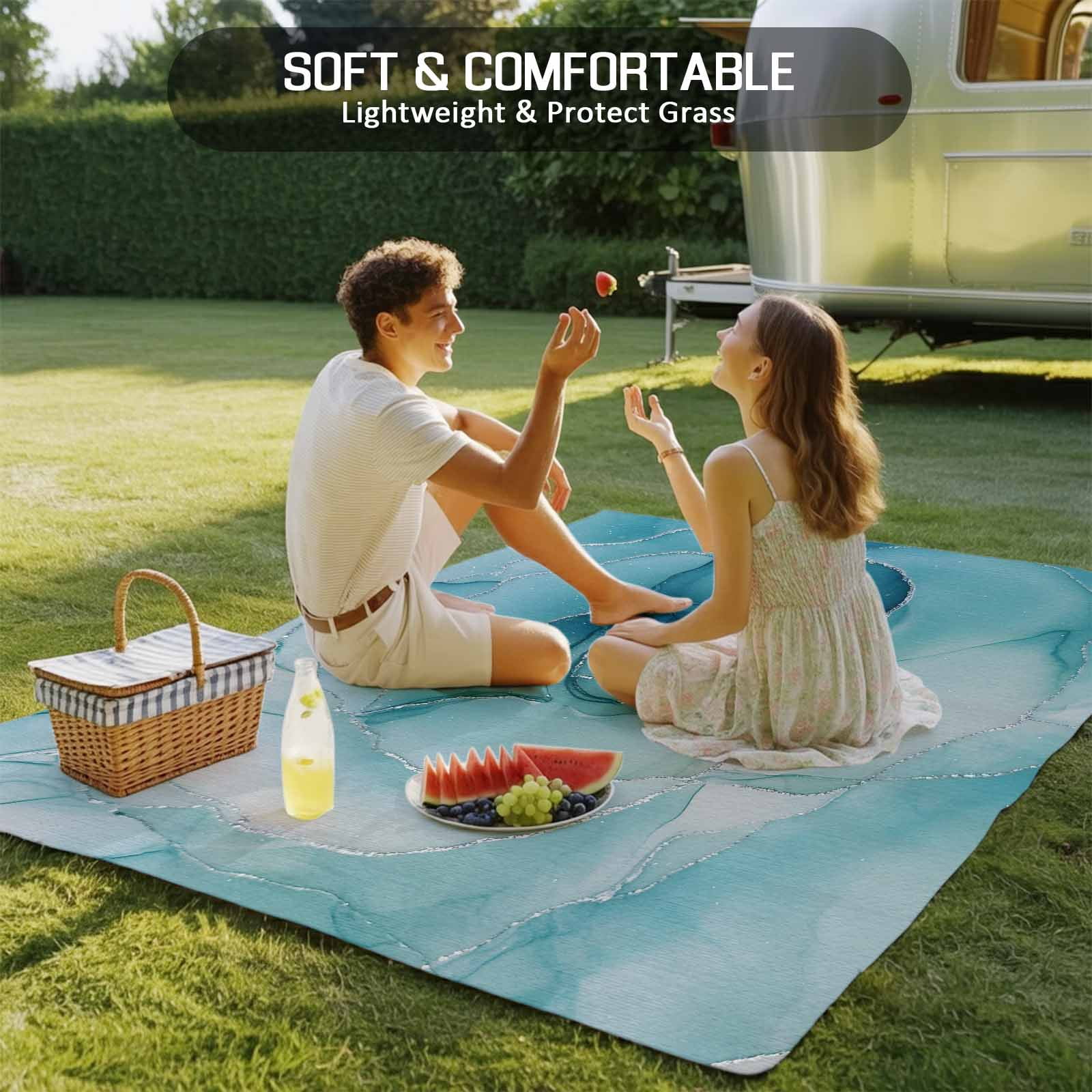 Outdoor Rug 5x8ft Abstract Ombre Blue Flowers Large Area Rug Modern Art Indoor Outdoor Carpet Outdoor Rugs Mats for Patio Camping,RV,Front Door, Outside Decor