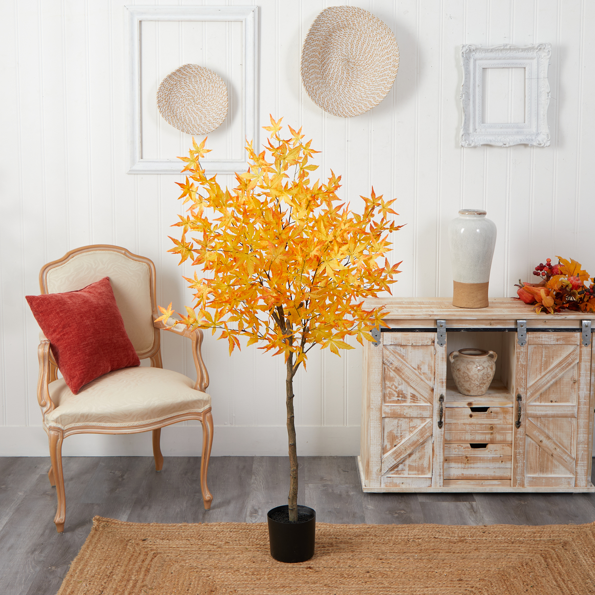 Nearly Natural 5ft Autumn Maple Artificial Tree in Yellow