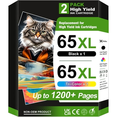 65XL Ink Cartridges for 65 Ink Cartridge for AMP 100 120 for Deskjet 3772 3752 3755 Envy 5055 5010 5000 Printer (Black, Tri-Color)