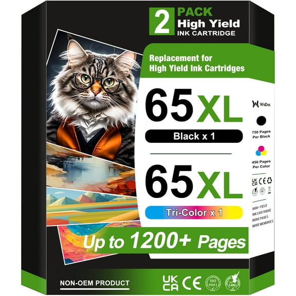 65XL Ink Cartridges for 65 Ink Cartridge for AMP 100 120 for Deskjet 3772 3752 3755 Envy 5055 5010 5000 Printer (Black, Tri-Color)