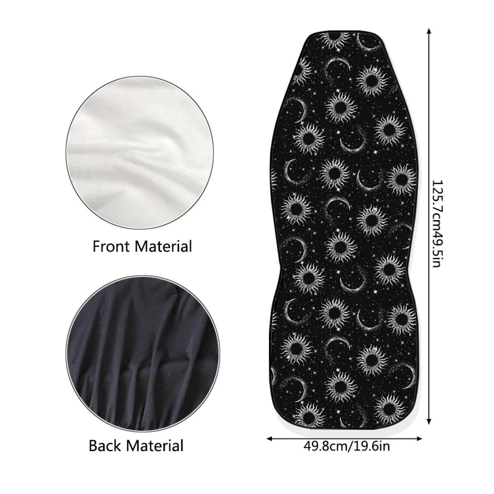 Uourmeti Celestial Moon Sun Star Print 2 Piece Car Seat Covers Front Seats Only Universal Bucket Seat Protector for Suv Van Trucks Black Car Accessories for Women Interior Cute Set