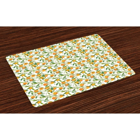 

Green and Orange Placemats Set of 4 Orange Branches with Flowers and Leaf Pattern Exotic Fruits Washable Fabric Place Mats for Dining Room Kitchen Table Decor Fern Green Orange Yellow by Ambesonne