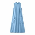 thumbnail image 5 of QUNYINEY Blue Casual Dresses for Women Long Summer A Line Sleeveless Sundress with Pockets Crew Neck Loose Fit Dresses, 5 of 6