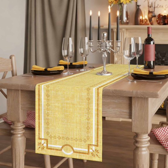 Lemon Yellow Botanical Table Runner Vintage Florals Geometric Minimalist Tablerunners 18 x 72 Inch, Table Decorations Tabletop Scarf for Summer Gathering Holiday Farmhouse Kitchen Dining Decor
