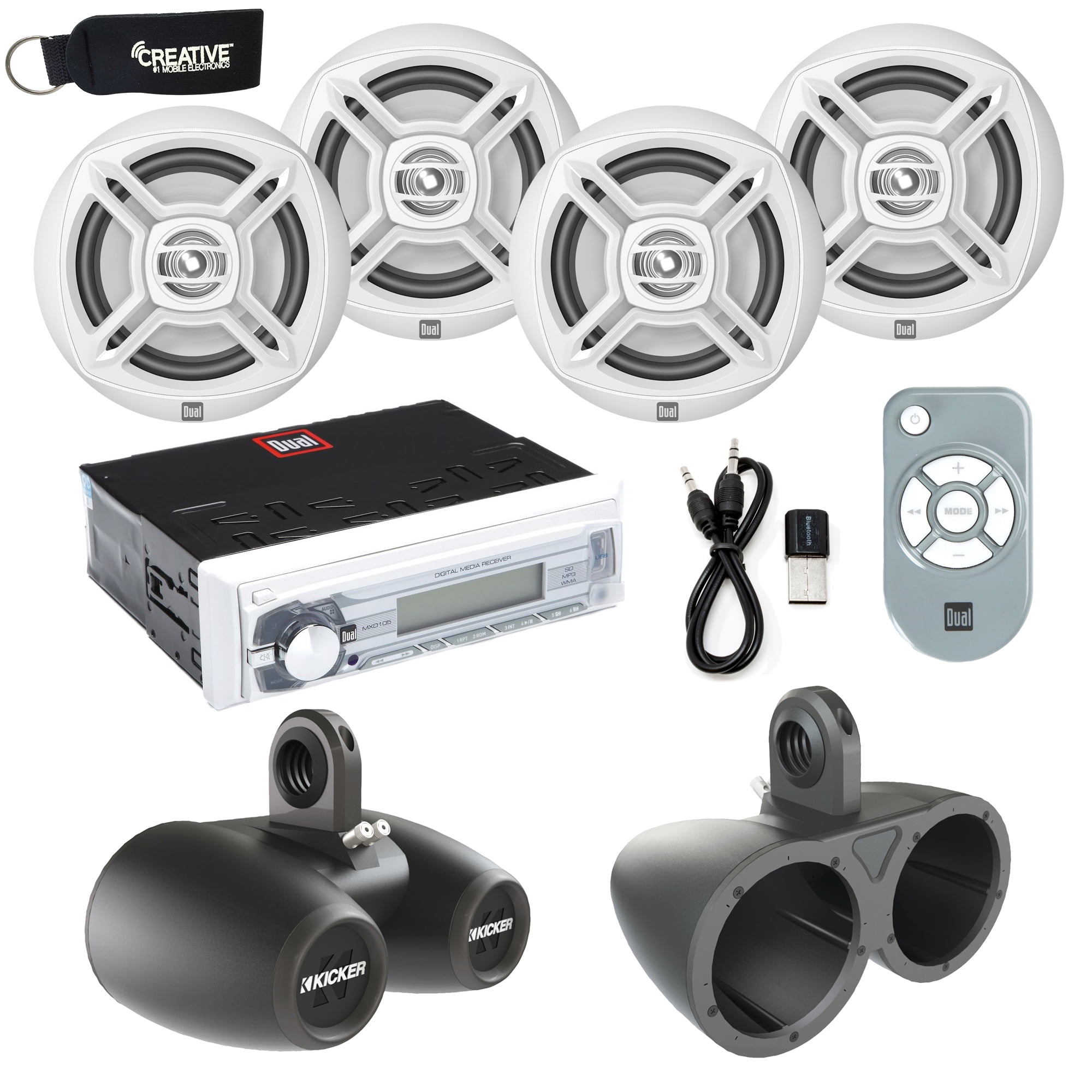 UTV Stereo Dual Marine Media Receiver w/ USB, AUX (no cd), Four 6.5