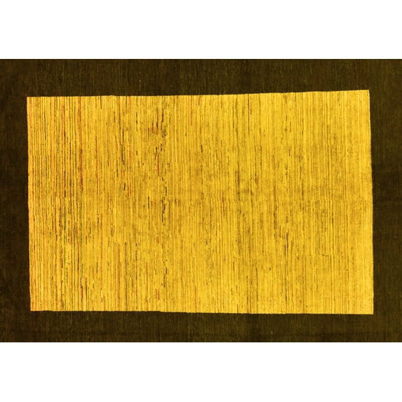 Ahgly Company Machine Washable Indoor Rectangle Oriental Yellow Modern Area Rugs, 2' x 3'