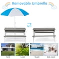 thumbnail image 3 of 3-in-1 Kids Outdoor Wooden Picnic Table W/ Umbrella, Convertible Sand & Wate W/ Toys, Gray, 3 of 10