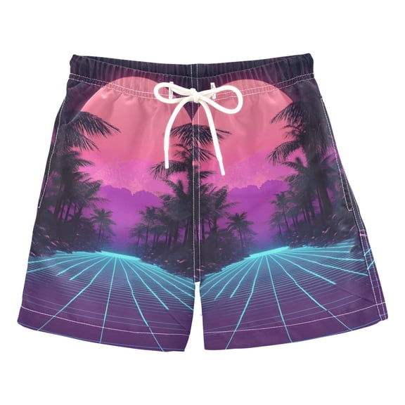 FORMRS Boys Swim Trunks Quick Dry Mesh Liner Boardshorts Sizes XS-XL, Night Neon Road