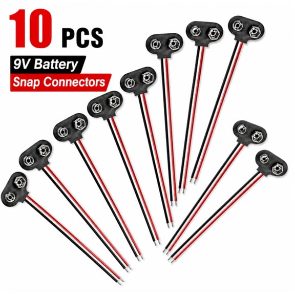 10 Pack 9V Battery Clip Connectors, T Type Black Cable Connectors for Electronics Projects, TIKA