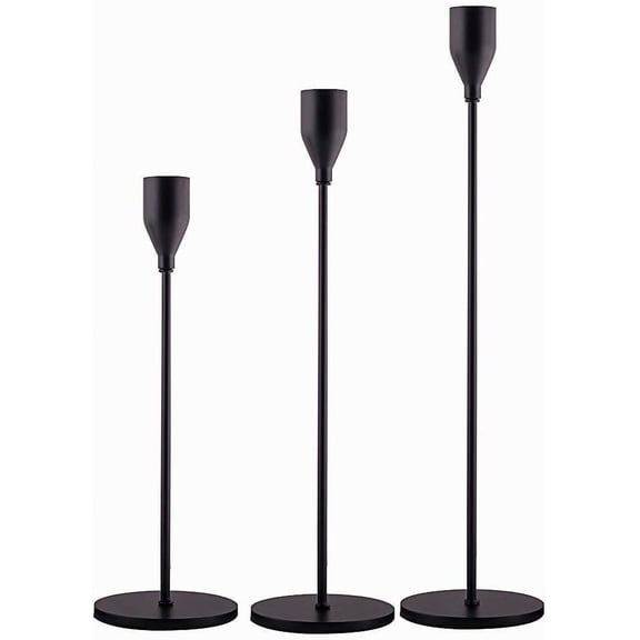 Matte Black Taper Candle Holders Set of 3 Metal Candlesticks for 3/4 Inch Candles