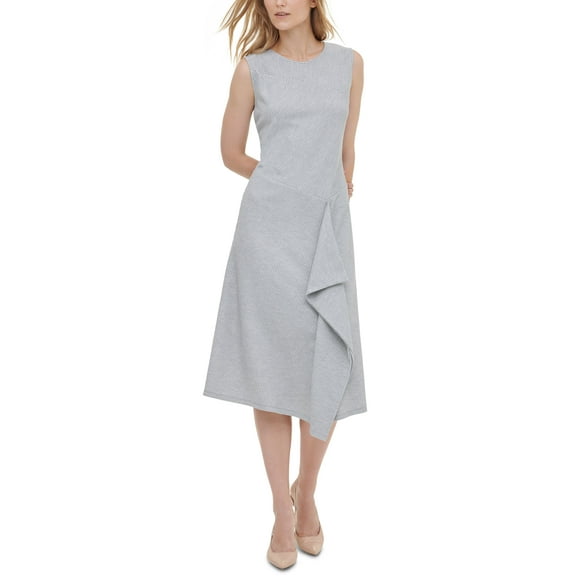 Calvin Klein Striped Asymmetrical Dress Tin S