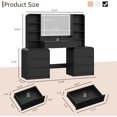thumbnail image 2 of FANRAL Curved Wood Vanity with LED Frame Mirror,Built-in Power Outlet & 8 Drawers,Open Shelves Dressing Table with Large Storage for Bedroom,Black Vanity, 2 of 9