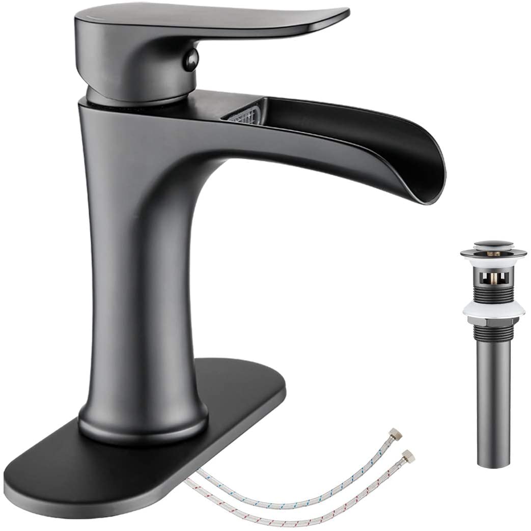 YUNDOOM Matte Black Waterfall Bathroom Faucet photo 1