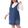 thumbnail image 2 of DARING DIVA Denim Overall Sleeveless V Neck Denim Jumper Dress 3X Dark Blue, 2 of 5