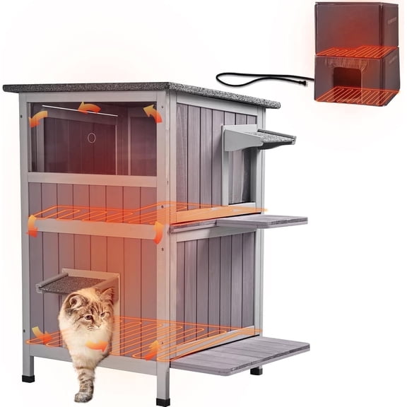 Aivituvin Heated Outdoor Cat House Insulated Weatherproof Outside Feral Cat Shelter for Winter with Heater and Insulated Liner Two Story