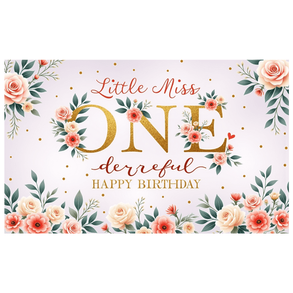 Floral Design Little Miss One Banner Decorative First Birthday for Birthday Party Decoration Event Background Celebration