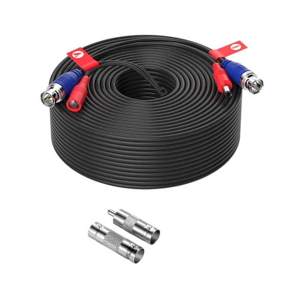 ZOSI 150ft BNC Video Power Cable for CCTV Security DVR Camera System | 2-in-1 BNC Extension Cable, Video Power Transmission, Includes BNC Connectors, RCA Adapters for Surveillance Cameras