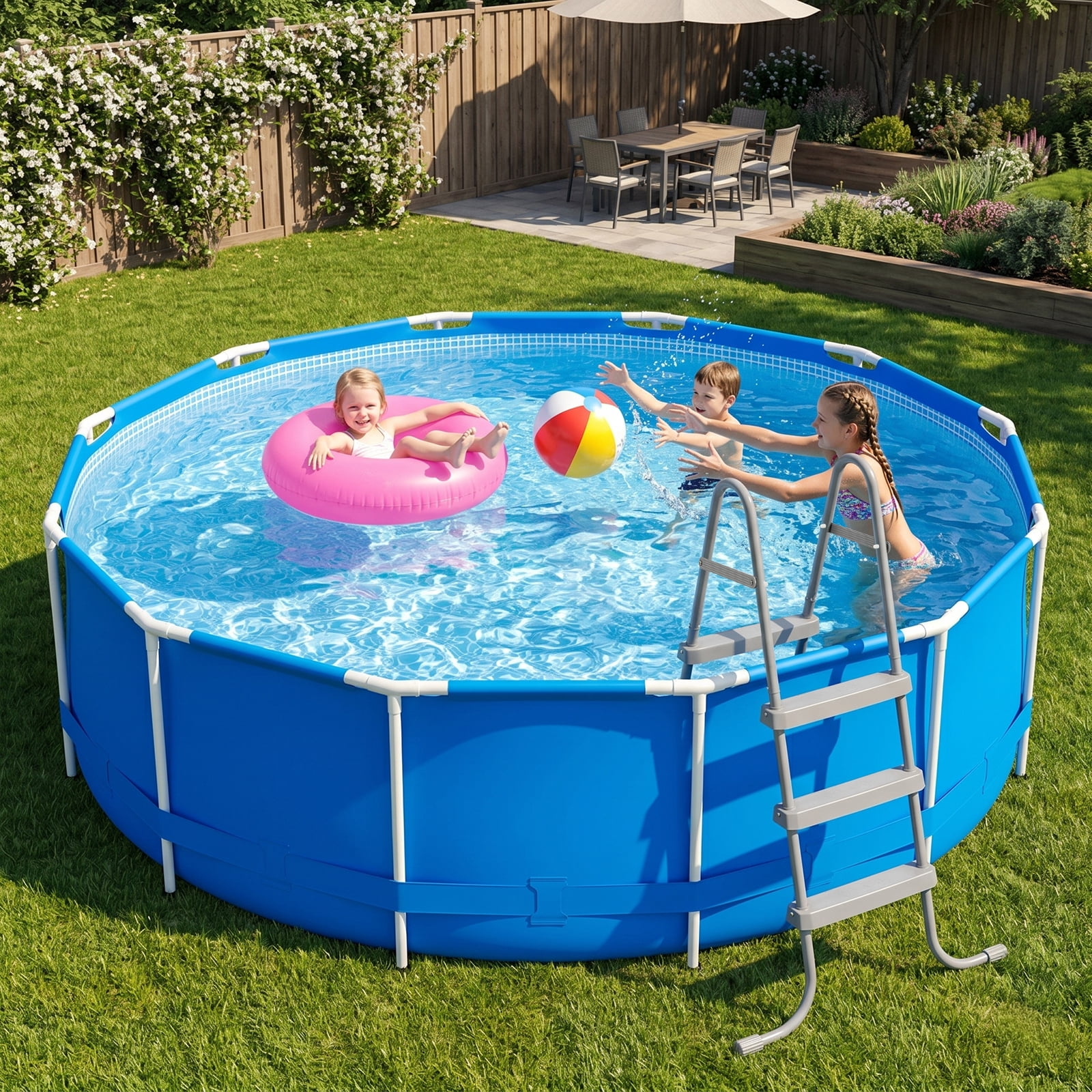 Ktaxon 3-Step 43" Steel Above Ground Pool Ladder, Heavy Duty Non-Slip, Gray