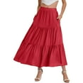 thumbnail image 2 of Cathalem Midi Skirts for Women Women’s Elastic Waist Pleated A-Line Flowy Swing Tiered Long Beach Skirt Dress with Pockets (Red,XXL), 2 of 6