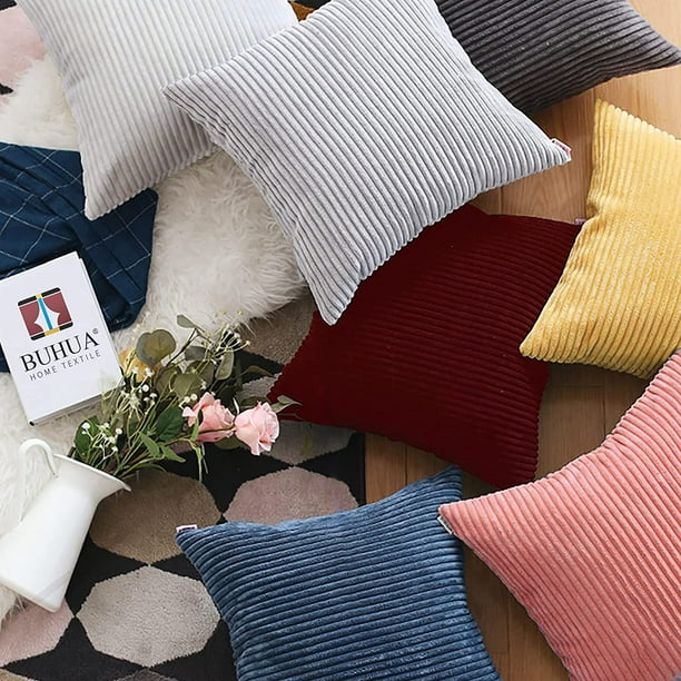 Htooq Grey Pillow Covers 12x20 Pillow Covers Decorative corduroy Soft Solid Striped Throw Pillows Covers Cushion Covers Pillowcase 2 Pack dark Grey Ot