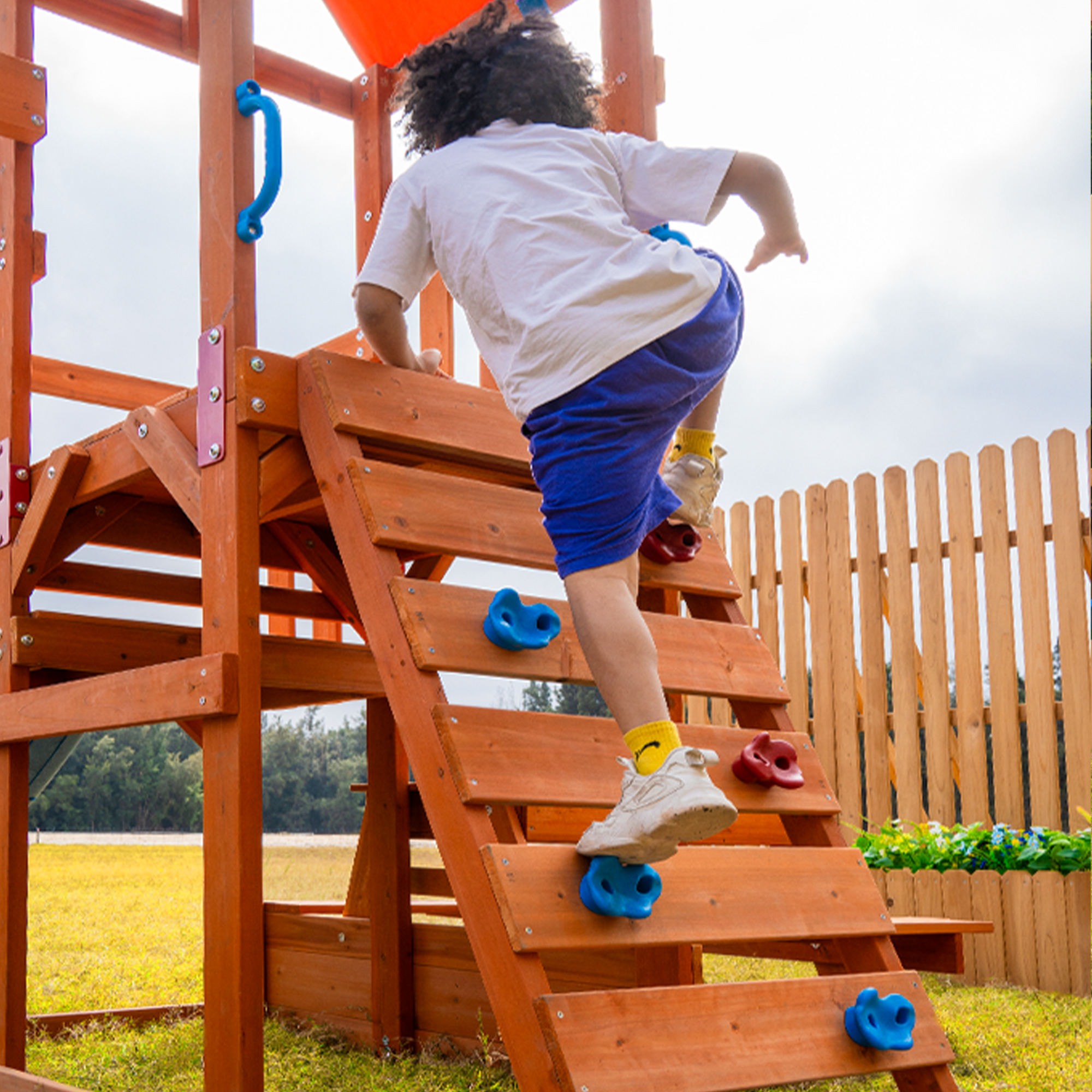 DOLPHIN PLAYGROUND Heavy-Duty Cedar Wooden Swing Set with Monkey