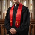 thumbnail image 4 of Reversible Embroidery Clergy Stole with Crossed Design Tassels for Priests Pastors Services Religious Ceremonies Reversible Clergy Stole, 4 of 7