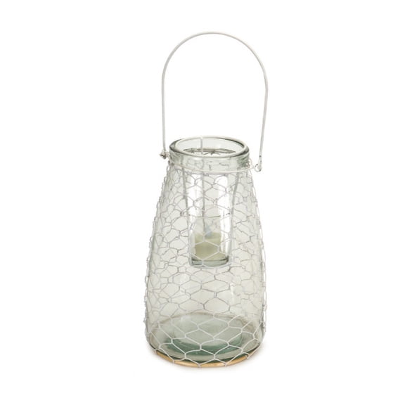 Melrose 10.5" Clear Hanging Glass Tea Light Holder with White Wire Netting