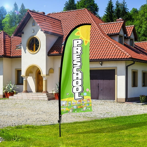 QSUM Preschool Themed Feather Flag,7FT Kindergarten Advertising Swooper Flag, Vivid Color and Fade Proof Business Signs