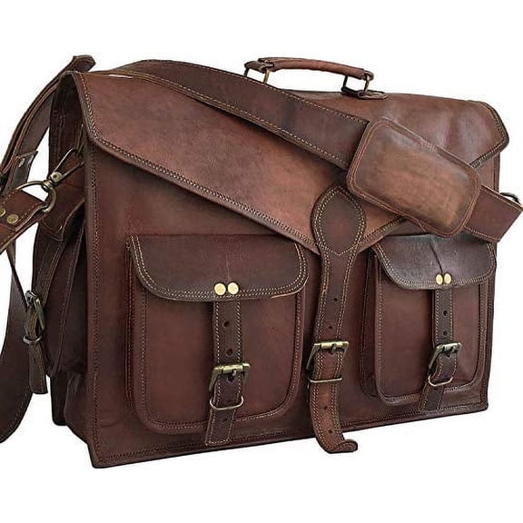 Laptop Messenger Bag 17.5 Inch, Vintage Canvas Leather Shoulder Bag, Durable Computer Bags Business Briefcases Satchel Bag Work Bags for Men and Women, Coffee