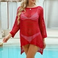 thumbnail image 6 of Swimwear Cover Up for Women Loose Casual Round Neck Quarter Sleeve Hollow Out Cover Shirt Beach Beach Vacation Cover Shirt, 6 of 9