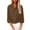 Brown, variant on APEXFWDT Women's Cotton Linen Button Down Shirt Long Sleeve Rolled Cuff Drawstring Waist Shirt with 2 Chest Pockets,S,Black