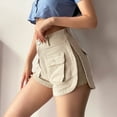 thumbnail image 4 of Neinkie Multi Pockets Button Fly A-Line Irregular Cutting Denim Shorts High-Waist Solid Color Cargo Hot Pants Streetwear, 4 of 9