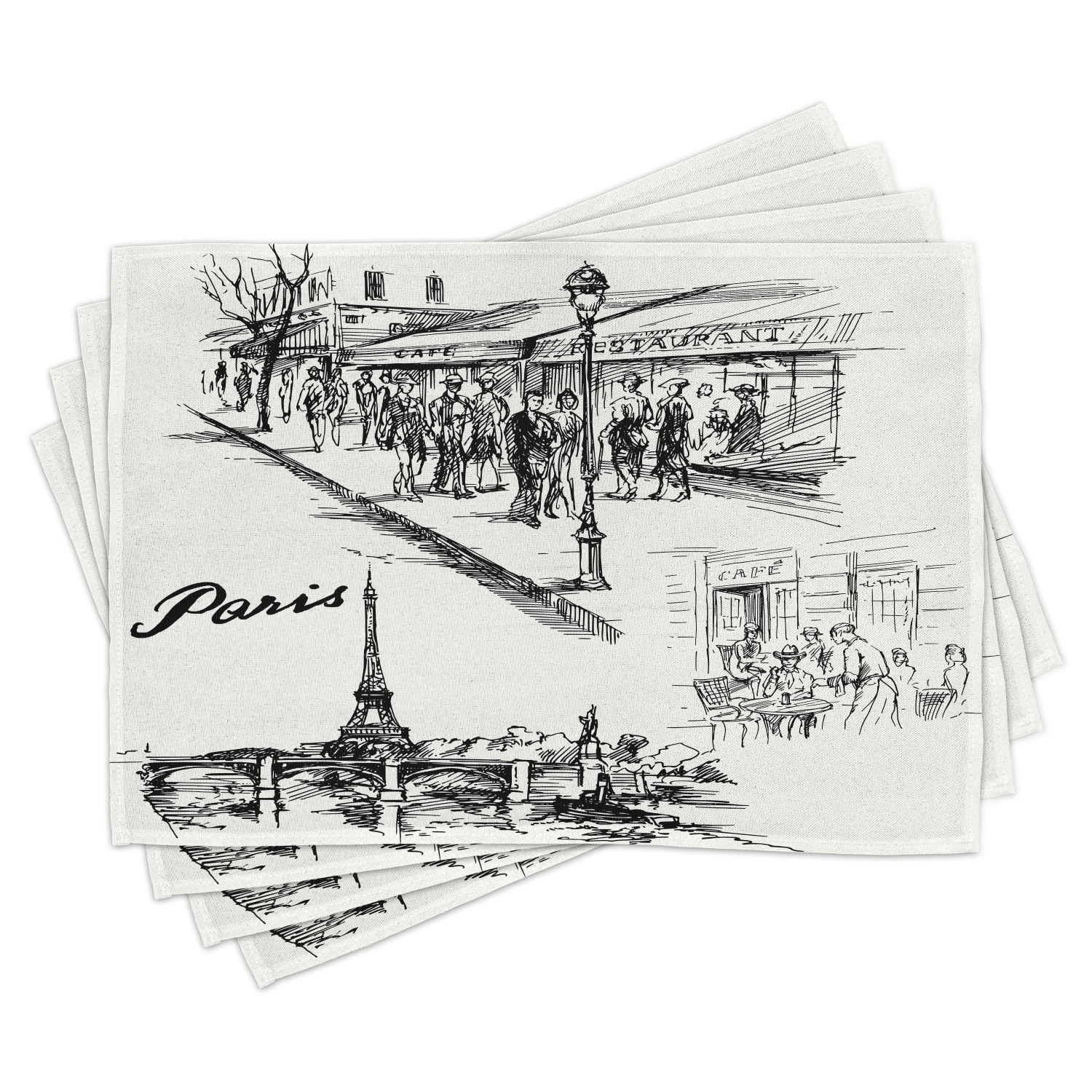 Eiffel Tower Placemats Set of 4 Paris Sketch Style Cafe Restaurant