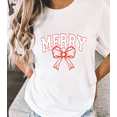 thumbnail image 3 of Merry Christmas T-Shirt Classic Red White Letter Bow Graphic S-4XL, 3 of 6